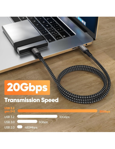 Cable USB C 3.2 Gen 2 3m DteeDck 4K 60Hz 20Gbps 100W