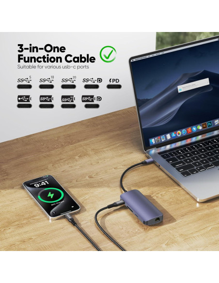 Cable USB C 3.2 Gen 2 3m DteeDck 4K 60Hz 20Gbps 100W Cable USB C 3.2 Gen 2 3m DteeDck 4K 60Hz 20Gbps 100W