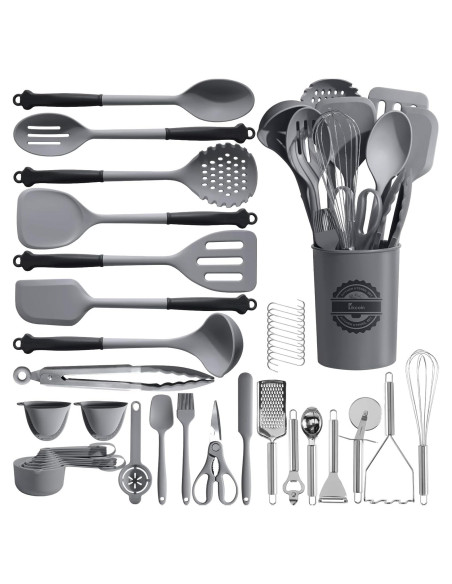 Set de Utensilios de Cocina Kikcoin 43 Piezas Silicona Gris Set de Utensilios de Cocina Kikcoin 43 Piezas Silicona Gris