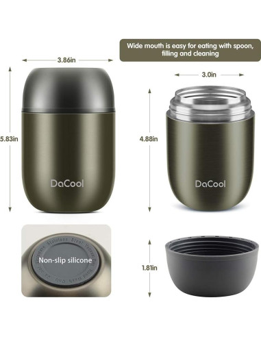 Tarro de Comida Térmico DaCool 350ml Acero Inoxidable Gris