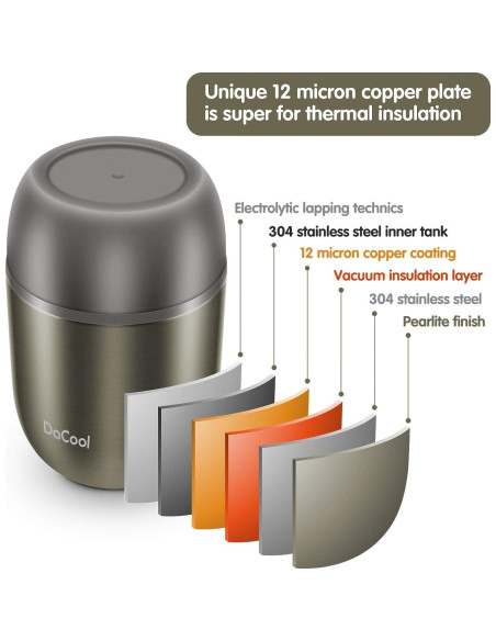 Tarro de Comida Térmico DaCool 350ml Acero Inoxidable Gris Tarro de Comida Térmico DaCool 350ml Acero Inoxidable Gris