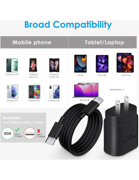 Cargador Rápido USB-C 25W con Cable 1.83m para Galaxy S24/S23 Cargador Rápido USB-C 25W con Cable 1.83m para Galaxy S24/S23
