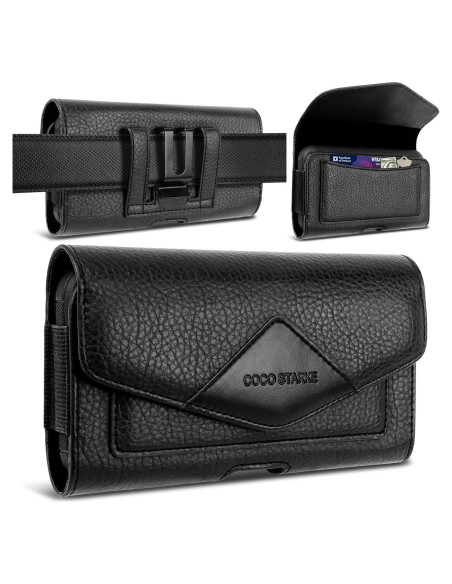 Funda de cuero COCO STARKE para teléfono con clip negro Funda de cuero COCO STARKE para teléfono con clip negro