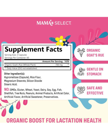 Cápsulas Orgánicas Mama's Select Rue de Cabra 86g - Suplemento Lactancia
