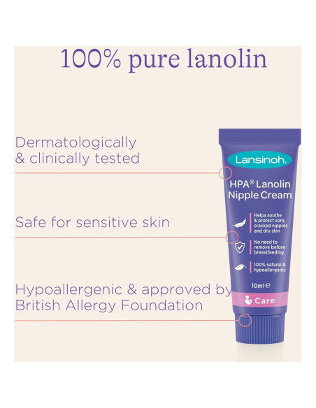 Crema de Pezón Lansinoh HPA Lanolina 10ml - Alivio Natural Crema de Pezón Lansinoh HPA Lanolina 10ml - Alivio Natural