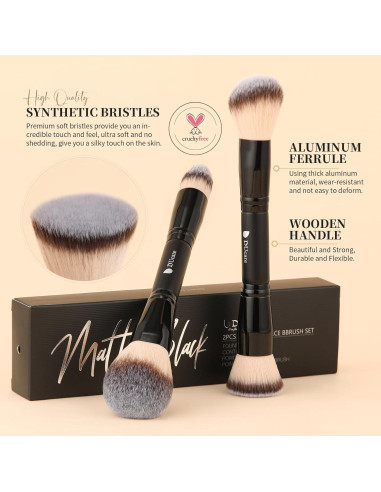 DUcare Juego de Brochas de Maquillaje Doble Punta 2 Pcs Negro