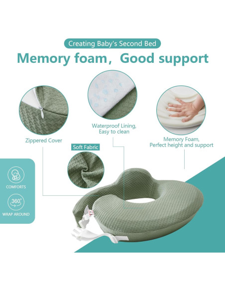 Almohada de Lactancia QSTEHEML Verde Ajustable con Funda Desmontable Almohada de Lactancia QSTEHEML Verde Ajustable con Funda Desmontable