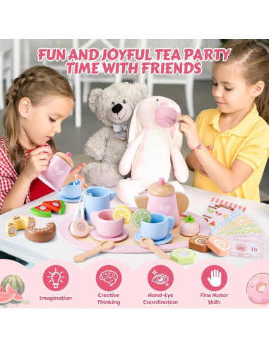 Juego de Té de Madera Ehome para Niñas 1-9 Años 27 Piezas