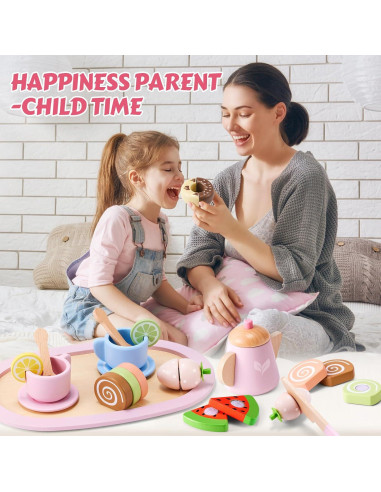 Juego de Té de Madera Ehome para Niñas 1-9 Años 27 Piezas