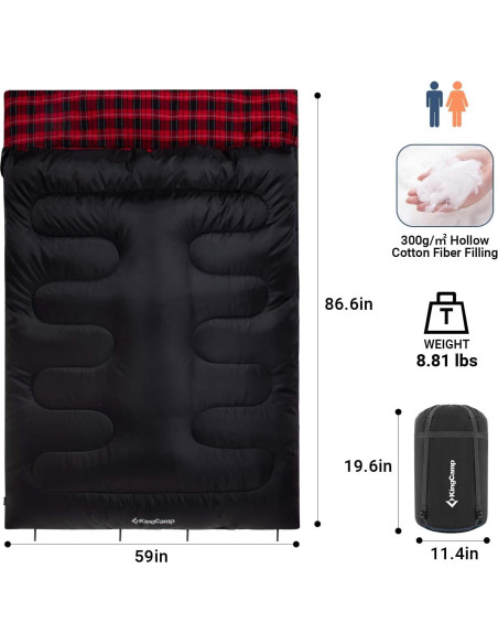 Saco de Dormir Doble KingCamp XXL Impermeable 2 Personas Saco de Dormir Doble KingCamp XXL Impermeable 2 Personas