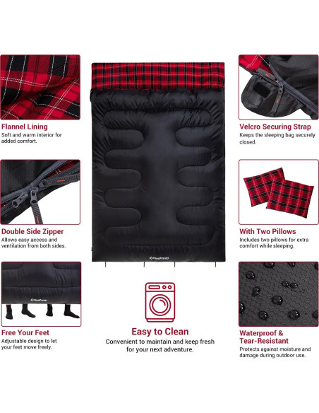 Saco de Dormir Doble KingCamp XXL Impermeable 2 Personas Saco de Dormir Doble KingCamp XXL Impermeable 2 Personas