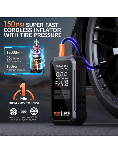 Arrancador de Batería Portátil Heuuv H8 5500A con Compresor 150PSI Arrancador de Batería Portátil Heuuv H8 5500A con Compresor 150PSI