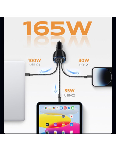 Cargador de coche USB C 165W GaN PD3.1 140W VINA A165