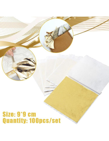 Hojas de Oro Lwuey 24K para Manualidades y Decoración 100 Pzas