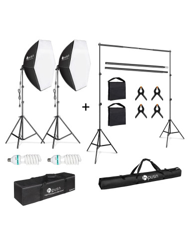 Kit de Estudio Fotográfico HPUSN con Soporte y Softbox 76 cm