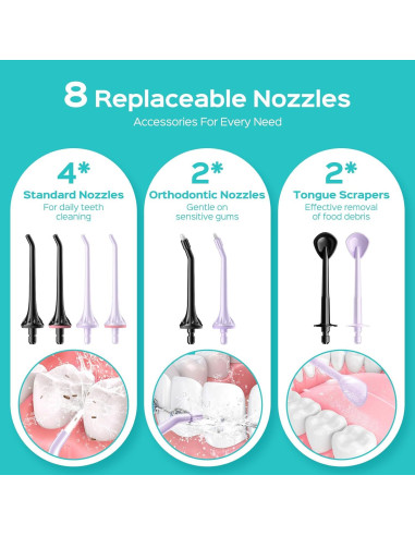 COSLUS Flosser de Agua Inalámbrico 2 Paquetes 3 Modos 8 Niveles
