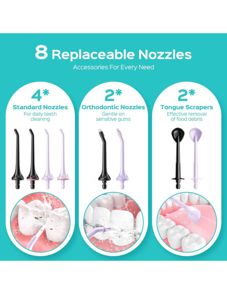 COSLUS Flosser de Agua Inalámbrico 2 Paquetes 3 Modos 8 Niveles COSLUS Flosser de Agua Inalámbrico 2 Paquetes 3 Modos 8 Niveles