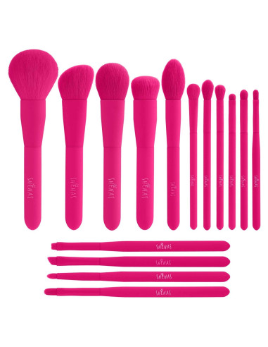 Juego de Brochas de Maquillaje TEXAMO 15 Piezas Rosa Fucsia