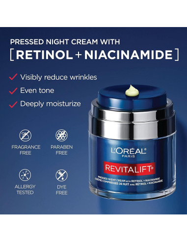 Crema Nocturna Revitalift L'Oreal Paris con Retinol y Niacinamida 48g