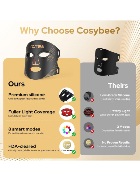 Máscara de Terapia de Luz Roja COSYBEE 280 LED 8 Modos Antienvejecimiento Máscara de Terapia de Luz Roja COSYBEE 280 LED 8 Modos Antienvejecimiento