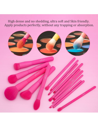 Juego de Brochas de Maquillaje TEXAMO 15 Piezas Rosa Fucsia