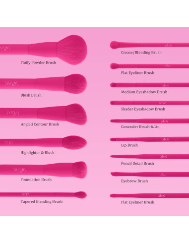 Juego de Brochas de Maquillaje TEXAMO 15 Piezas Rosa Fucsia