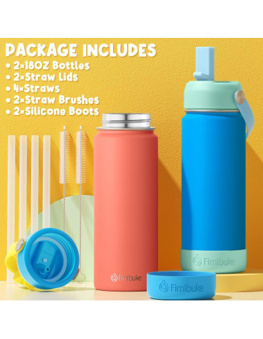 Botella de Agua Aislada Fimibuke para Niños 500ml con Popote