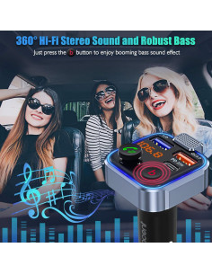 Adaptador FM LENCENT BT23 Cargador USB Rápido 20W Bluetooth 5.0 2