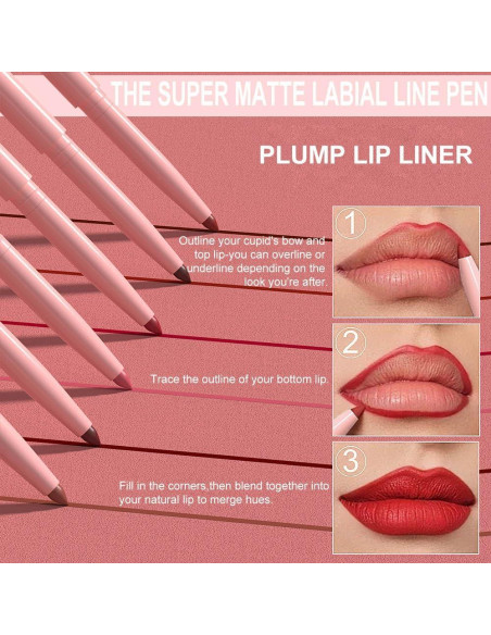 Set de 6 Lápices Delineador de Labios HHLTOH Mate 32g Set de 6 Lápices Delineador de Labios HHLTOH Mate 32g