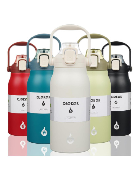Botella de Agua Aislada BJPKPK 1.3 L con Pajilla Blanco Botella de Agua Aislada BJPKPK 1.3 L con Pajilla Blanco