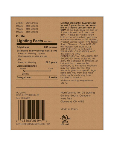 Bombillas LED Inteligentes GE C-Life R30 9W Paquete de 2