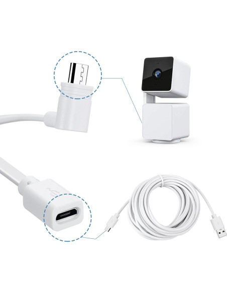 Paquete de 4 Cables de Extensión Micro USB SMAYS para WYZE Cam Pan v3 Paquete de 4 Cables de Extensión Micro USB SMAYS para WYZE Cam Pan v3