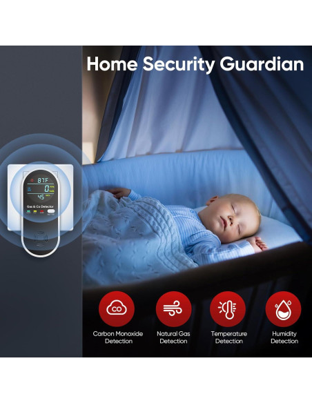 Detector de Fugas de Gas Natural y Monóxido de Carbono NICGOL 4 en 1 Detector de Fugas de Gas Natural y Monóxido de Carbono NICGOL 4 en 1