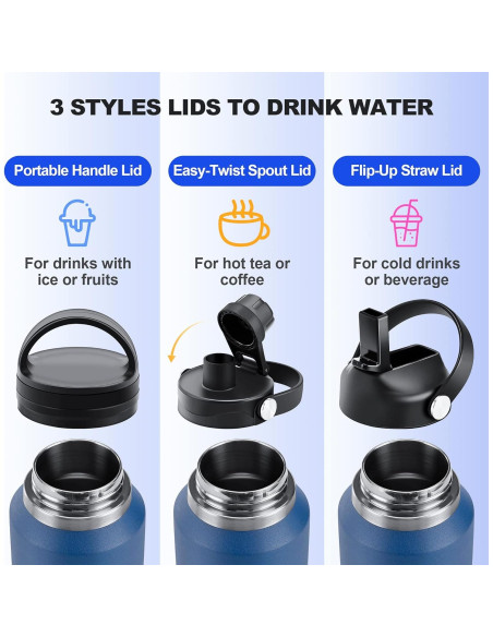 Botella de Agua HYDROWION 0.91L Aislada Doble Pared 3 Tapas Botella de Agua HYDROWION 0.91L Aislada Doble Pared 3 Tapas