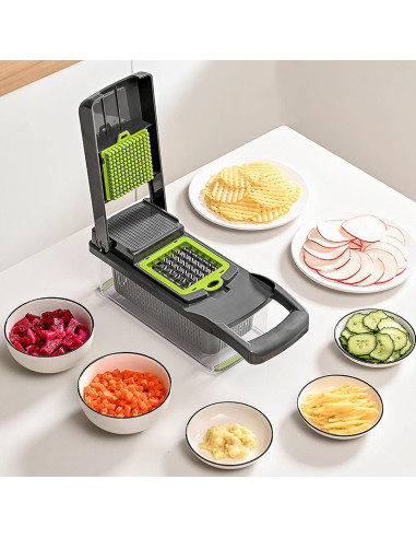 Picador de Verduras Multifuncional Genérico 8 Cuchillas con Contenedor