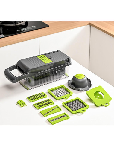Picador de Verduras Multifuncional Genérico 8 Cuchillas con Contenedor