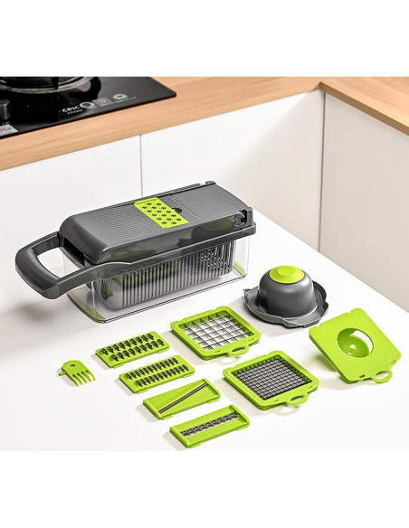 Picador de Verduras Multifuncional Genérico 8 Cuchillas con Contenedor Picador de Verduras Multifuncional Genérico 8 Cuchillas con Contenedor