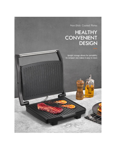 Prensa Panini Yabano 1200W Acero Inoxidable Antiadherente
