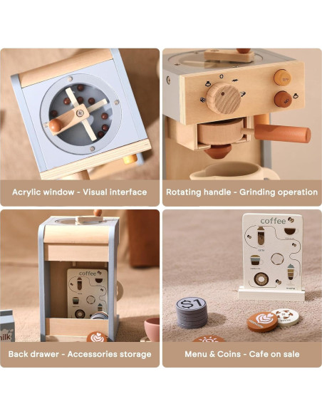 Juego de Cafetera de Madera Ikubigu - 15 Piezas para Niños Juego de Cafetera de Madera Ikubigu - 15 Piezas para Niños