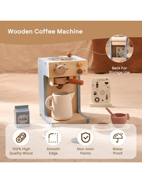 Juego de Cafetera de Madera Ikubigu - 15 Piezas para Niños Juego de Cafetera de Madera Ikubigu - 15 Piezas para Niños