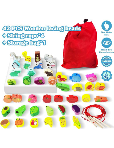 Juego de Enhebrar de Madera 46 PCS Exinddea para Niños 3-6 Años