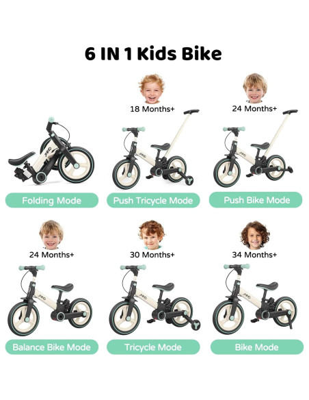 Bicicleta de Equilibrio JMMD 6 en 1 para Niños Menta Bicicleta de Equilibrio JMMD 6 en 1 para Niños Menta