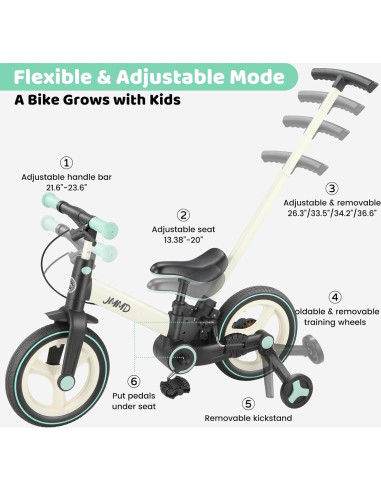 Bicicleta de Equilibrio JMMD 6 en 1 para Niños Menta