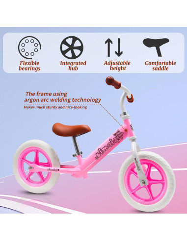 Bicicleta de Equilibrio SIMEIQI 12" Rosa Ajustable para Niños