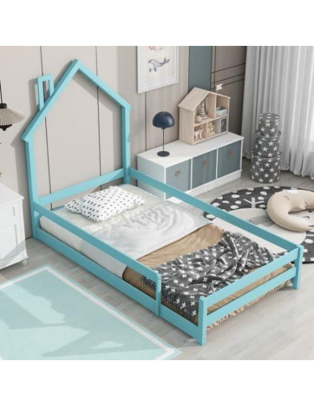 Cama Twin de Madera con Cabecera en Forma de Casa Anwickjeff Cama Twin de Madera con Cabecera en Forma de Casa Anwickjeff