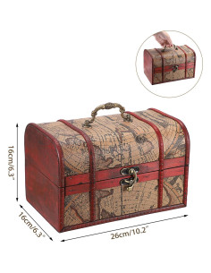 Cofre del Tesoro Vintage ELLDOO - Caja de Almacenamiento Madera 26x16x16 cm 2