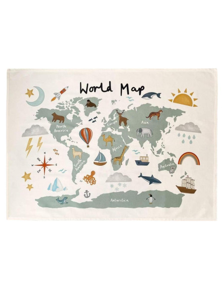 Tapiz de Mapa Mundial para Niños Gisl 91x66 cm Algodón Tapiz de Mapa Mundial para Niños Gisl 91x66 cm Algodón