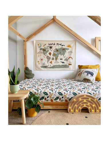 Tapiz de Mapa Mundial para Niños Gisl 91x66 cm Algodón