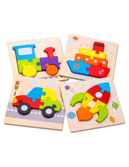 Rompecabezas de Madera SKYFIELD para Niños 1-3 Años - 4 Vehículos Rompecabezas de Madera SKYFIELD para Niños 1-3 Años - 4 Vehículos