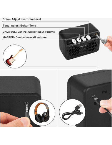 Amplificador Mini de Guitarra Caline 5W Bluetooth Recargable